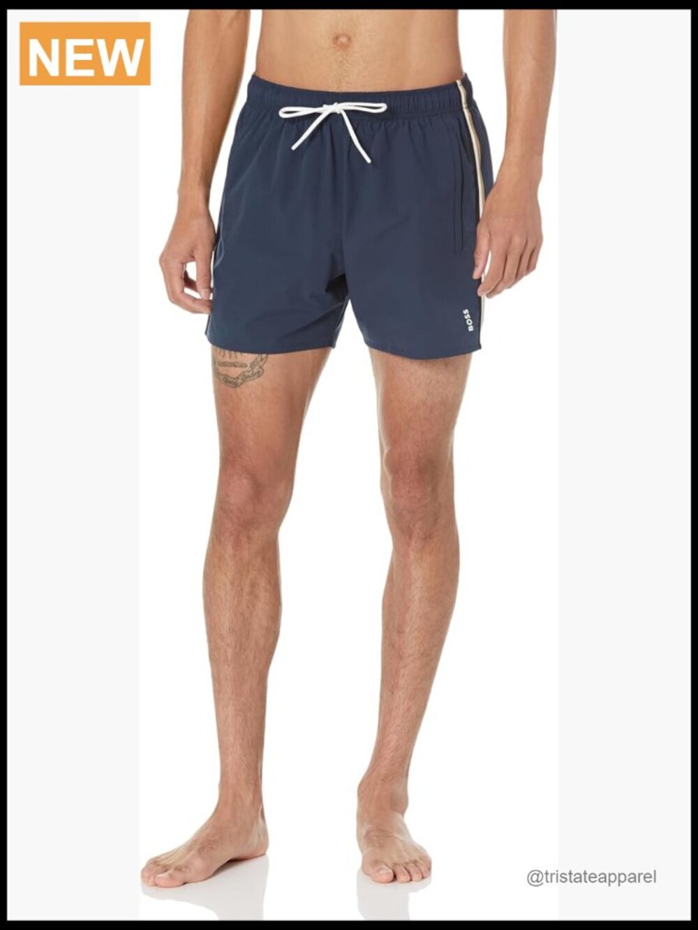 Men's Iconic Stripe Swim Trunks Drawstring High Rise Polyester